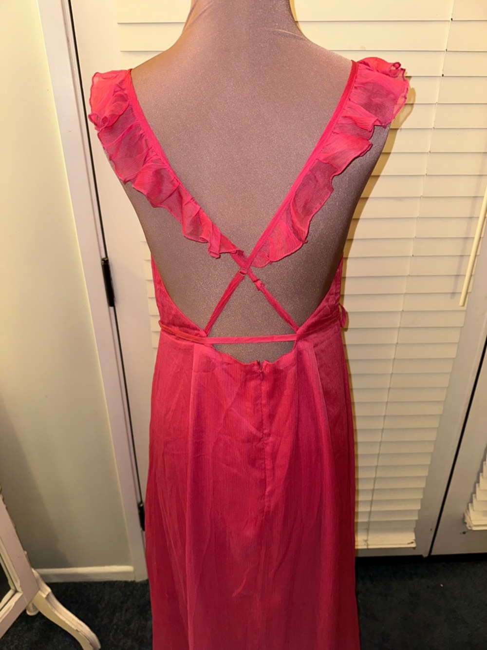 Lulu's Hot Pink Ruffle V-Neck Maxi Dress - Picture 4 of 4